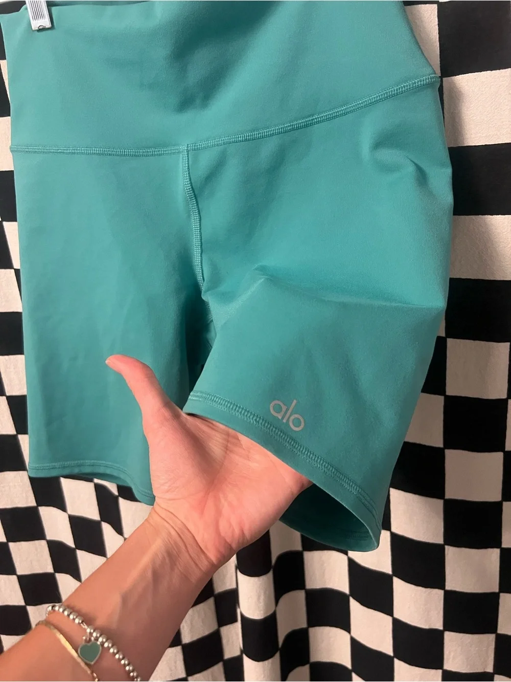 ALO Yoga Teal High-Rise Bike Shorts